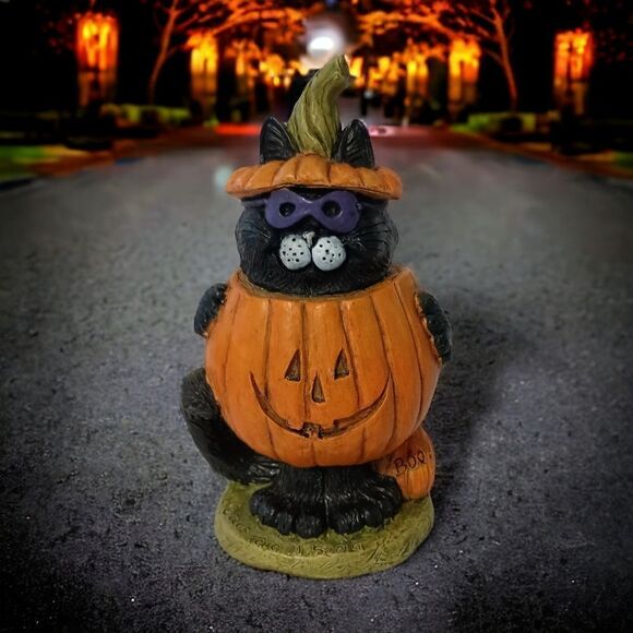 Stone Bunny Inc Black Cat In A Pumpkin Telle M Stein Halloween Figure Vintage. - Picture 11 of 14